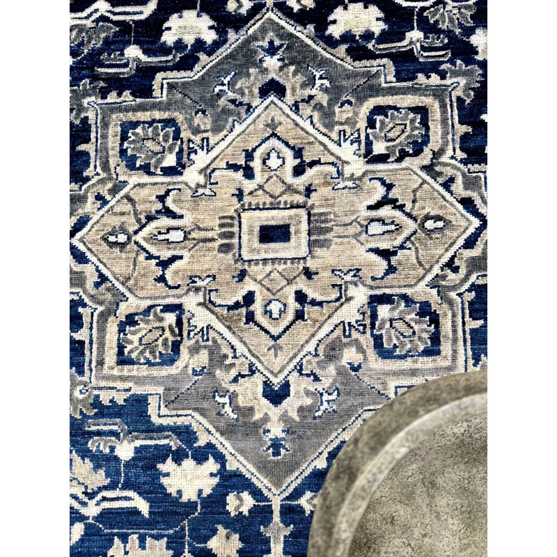 Proprietary Patterns Wool Oriental Area Rug in Lauran Dark Blue, Rectangle 10' x 14'