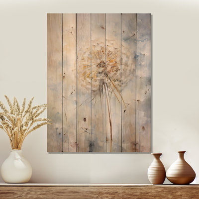 Dandelion Charm In Winter I - Dandelion Wood Wall Art On Natural Pine Wood