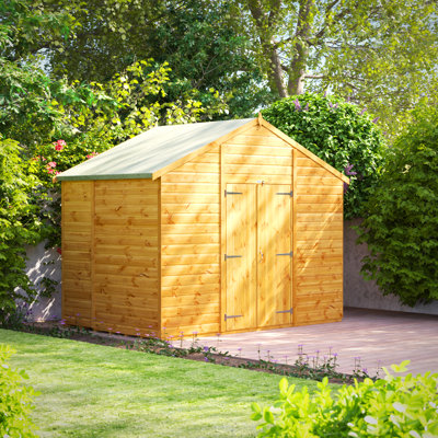 Powersheds 6 x 10ft Timber Tongue & Groove Windowless Apex Garden Shed, Double Doors