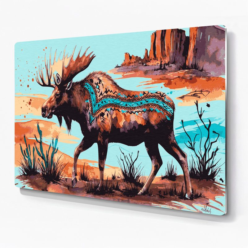 «Southwestern Animals Moose 40», art mural en métal bleu, H 240 po x l 288 po x P 0,05 po