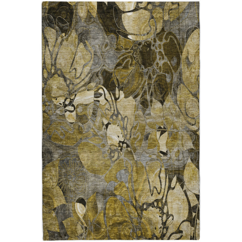 Premium Machine Washable Dream Shag ADS558 Floral Rug, 10' x 14', Brown