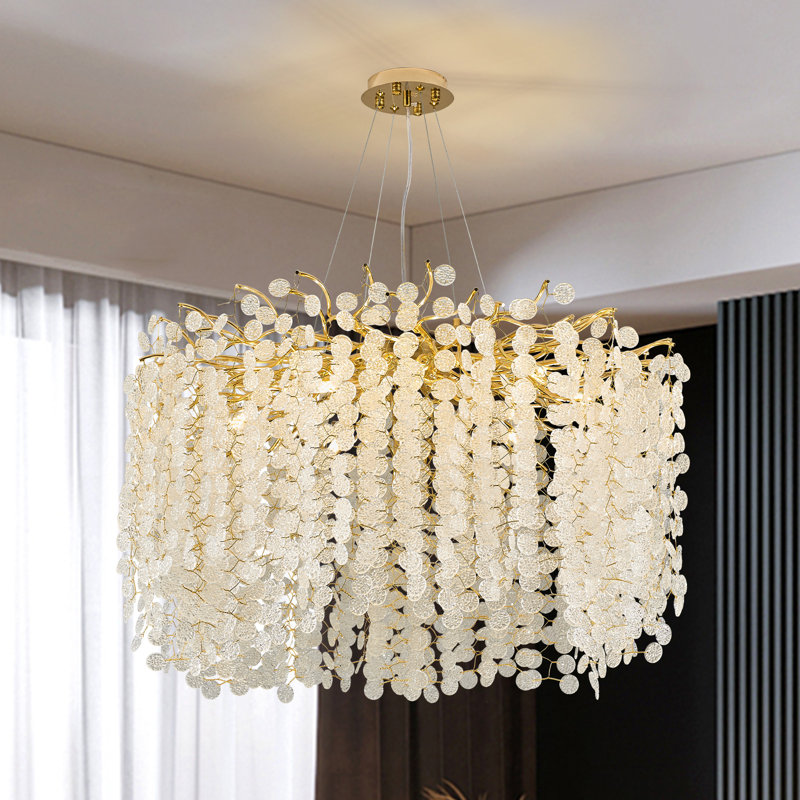 Akari Tree Branch Glass Art Gold Coin Chandelier Lighting, D32"