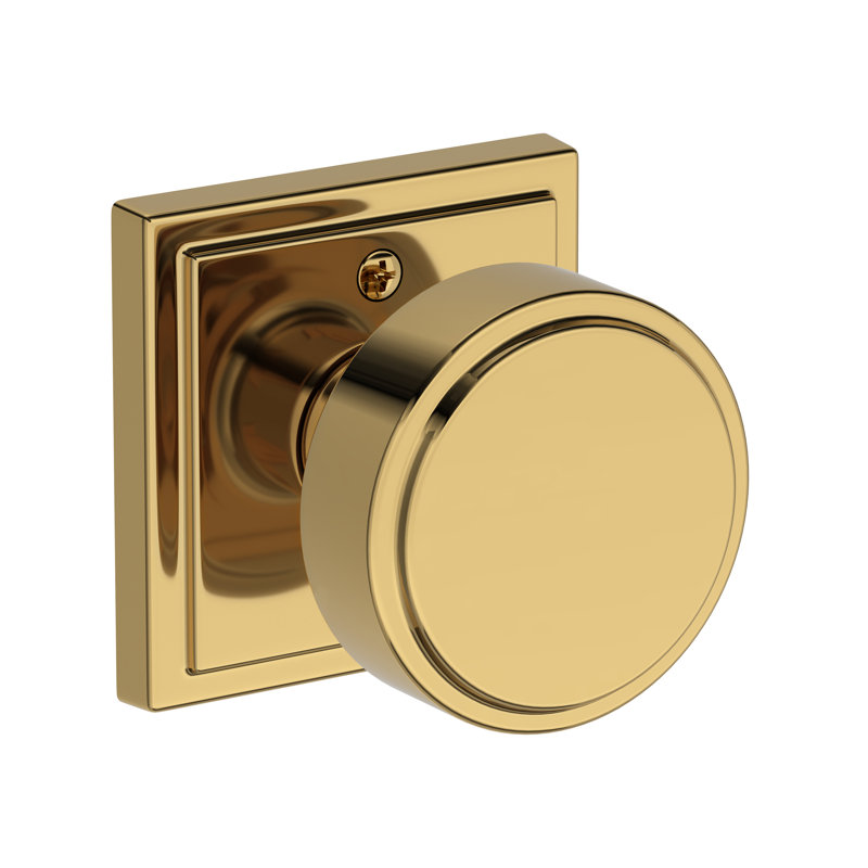 Vashon Passage Knob with Stepped Square Rose in Lifetime (PVD) Polished Brass, Lifetime (PVD) Polished Brass