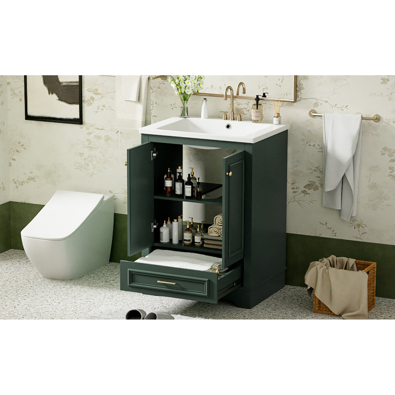Ensemble de meuble-lavabo moderne 24 po avec lavabo en céramique - Rangement autoportant élégant avec portes à fermeture douce