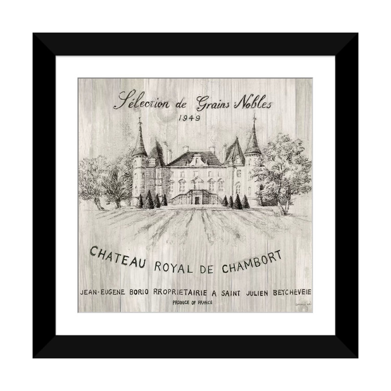 « chateau chambort on wood », affiche rétro sur toile, H 16 po x l 16 po x P 1 po, Papier beaux-arts encadré noir, Blanc