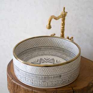 Lavabo vasque en céramique fait à la main, lavabo de comptoir rond 12 po