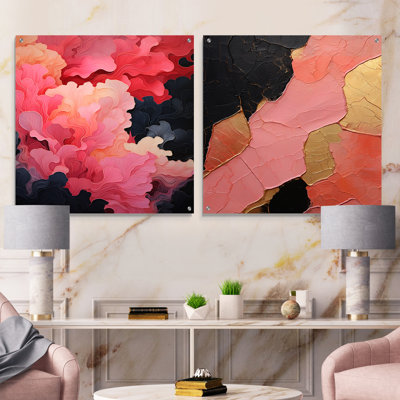 Minimalism Pink Poteries - Abstract Spirals Acrylic Wall Art Glass Set Of 2