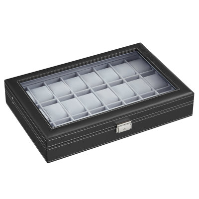 Lockable Watch Box 24 Slots Glass Lid