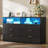 Fluted Dresser With 6 Drawers, Modern Black Dresser With Led Lights, Charging Station, Curved Tabletop, For Bedroom,living Room, Hallway-157121253