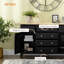 Buffet buffet avec tiroirs de rangement, plateau en bois d'hévéa et tablettes réglables, armoire à café avec armoire de cuisine, noir