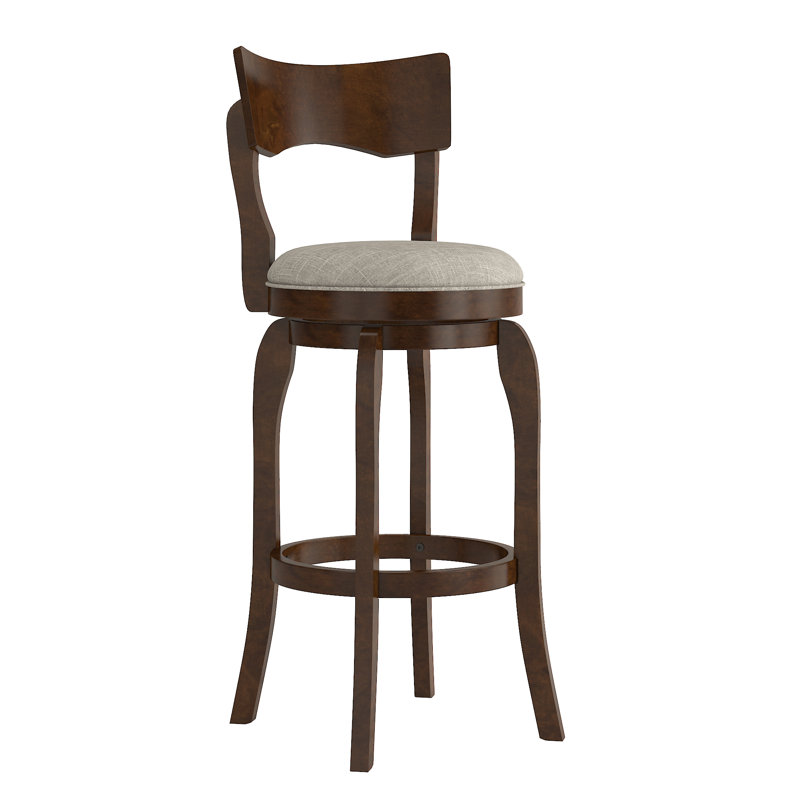 Villers Swivel Upholstered Counter Stool with Solid Wood Frame, Grey Linen, Bar Stool (29” Seat Height)