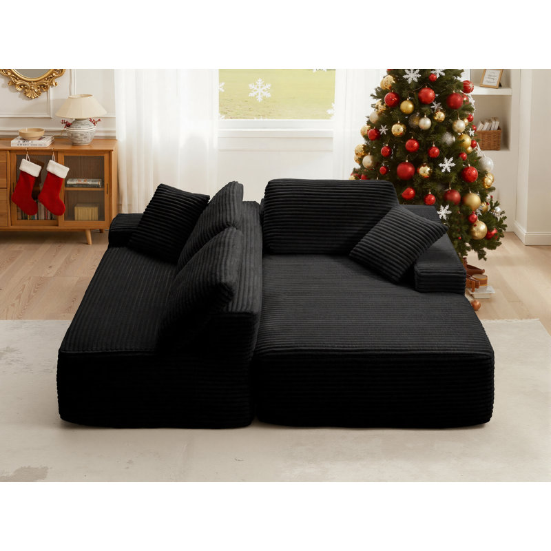 109” Corduroy Sectional Couch Sofa With L-Shape Chaise, Modern Modular Compression Sofa Couch Upholstered Couches For Living Room Bedroom, No Assembly Required