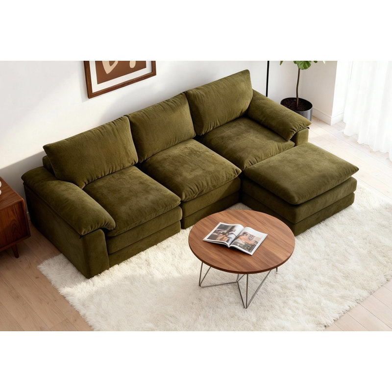 Canapé modulaire modulaire, canapé en L en forme de nuage avec 1 repose-pieds mobile, canapé en chenille confortable avec coussins moelleux pour le salon