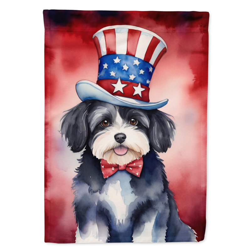 Drapeau patriotique du jardin américain, Bichon havanais noir / rouge