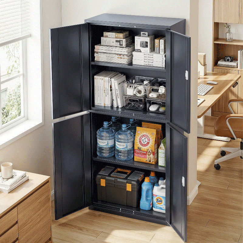 71" Metal Storage Cabinet, Garage Storage Organizer with Locking Doors and Adjustable Shelves for Workshop Office, Gray
