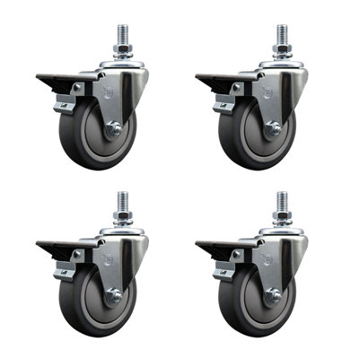 Rubber Wheel Swivel 12mm Threaded Stem Caster Set SCC