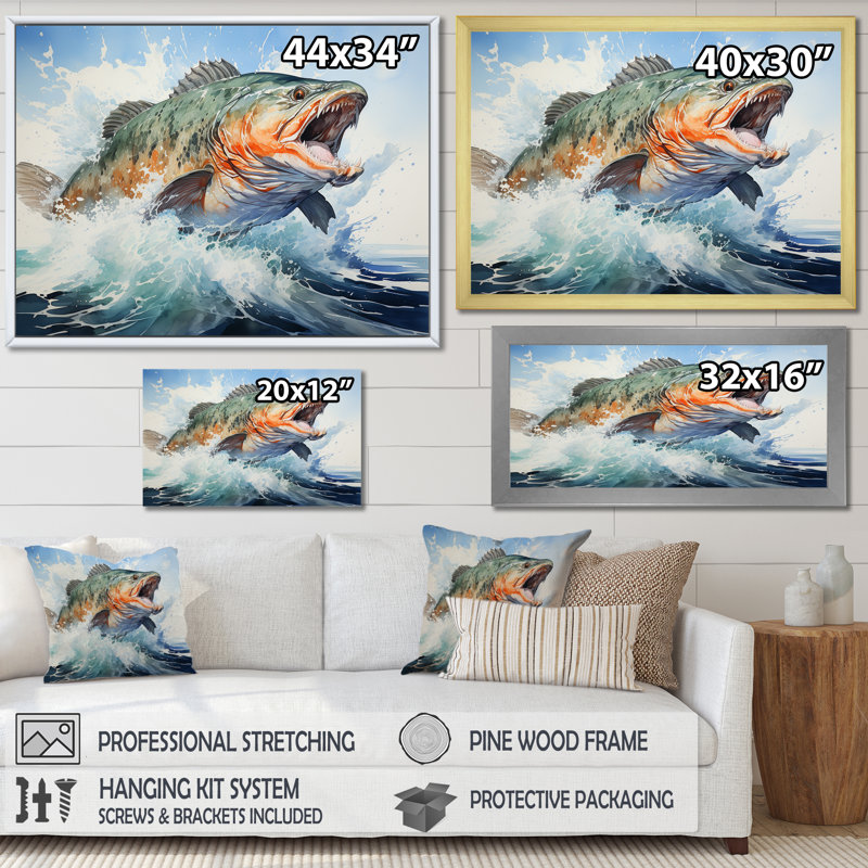 Pêche, rêves sur toile, H 12 po x l 20 po x P 1 po, Cadre simple noir