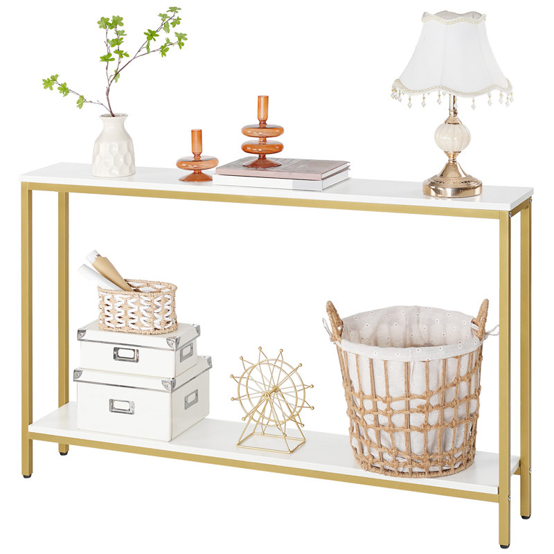 Kearria Console Table with Storage, Gold, 29.5'' H x 47.2'' W x 7.9'' D, White