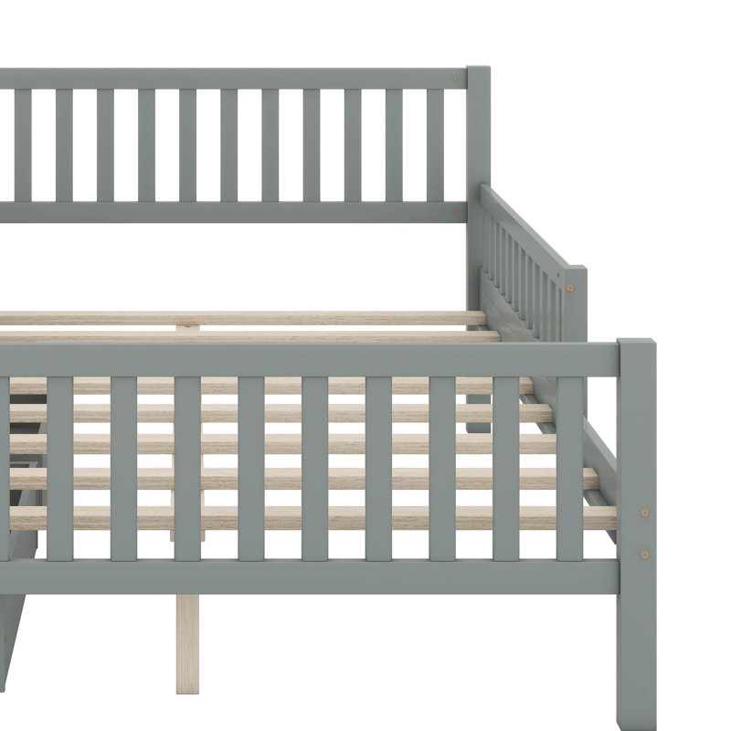 Storage Bed Frame For Kids, Wood Bed With 2 Drawers,Platform Bed With Guardrails On Both Sides For Kids, Girls, Boys, Gray