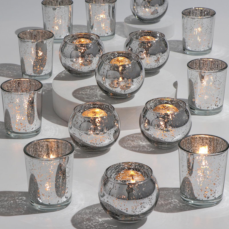 48 bougeoirs votifs assortis, porte-bougie en verre au mercure pour la fête, centres de table de mariage, décoration de table d'anniversaire