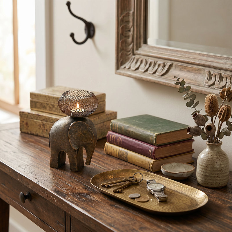 Porte-bougie Elephant Bronze, or ou noir, Doré