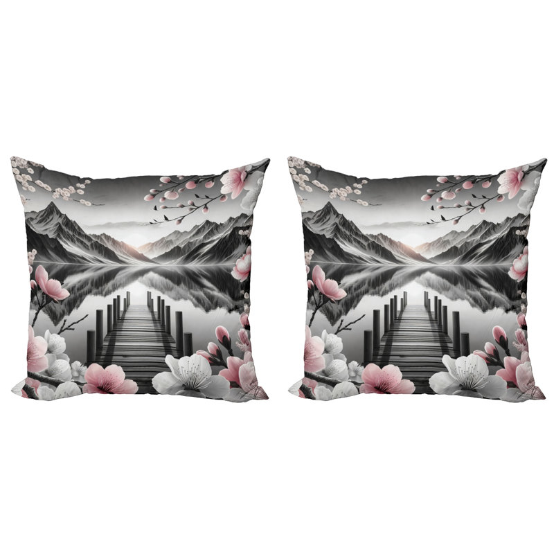 Housse de coussin sd1052_Ambesonne Lake 2Pack Cherry Blossoms and Mountains, H 20 po x l 20 po