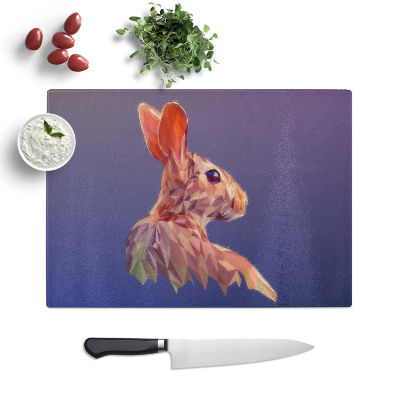 Glass Geometric Rabbit Hare in Abstract Chopping Board, 39 cm W x 28.5 cm L