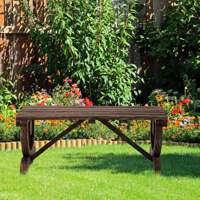 Outdoor Garden Bench For Two, Rustic Wooden Patio Seat, 550 Lbs Capacity, Brown Wagon Wheel 2 Bench, Load