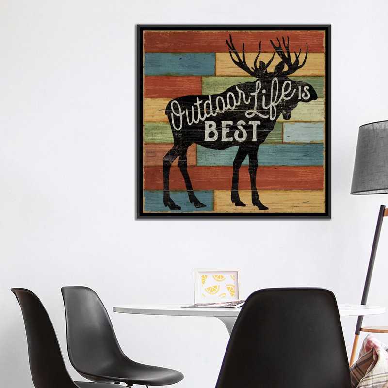 I, impression sur toile tendue Lake Lodge, H 37 po x l 37 po x P 1,5 po, Toile avec cadre noir, Pas de tapis