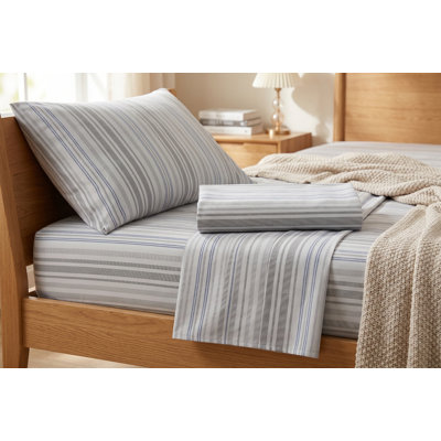 3-Piece Twin Size Striped Sheet Set - Soft Brushed Microfiber Bedding, Wrinkle and Fade Resistant - Includes Flat Sheet, Fitted Sheet, and Pillowcase