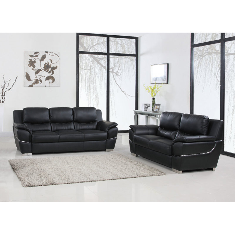 Ensemble de conversation pour deux personnes Danelea, Cuir véritable noir