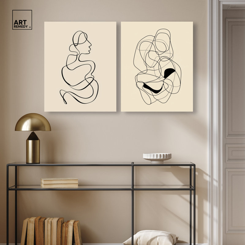 Ensemble de décorations murales noires Biomorphic Rhythm Duo par Art Remedy, galerie tendue, 20 x 24, H 24 po x l 20 po