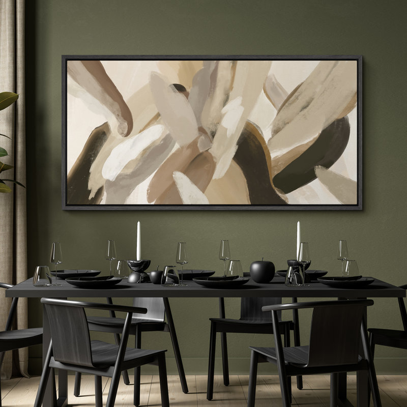 Art abstrait moderne aux tons doux, H 30 po x l 60 po, Noir, noir, noir, noir