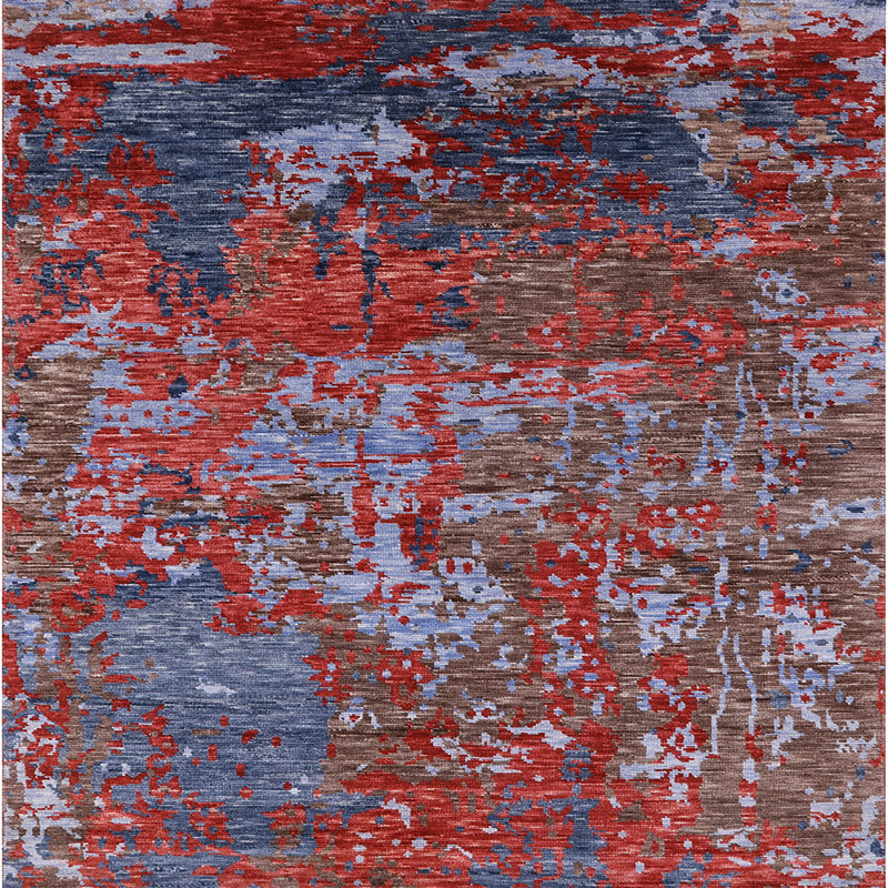 Tapis rouge / bleu / brun, Carré 8 pi
