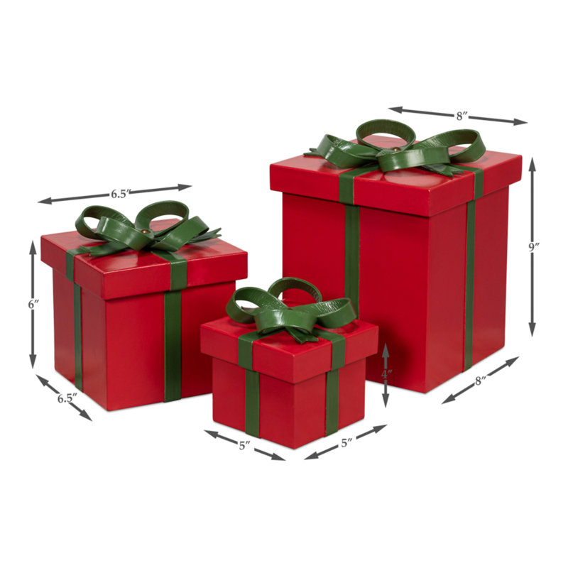 Ferrell 3 - Piece Leather/Wood Holiday Boxes Decorative Accent, Red