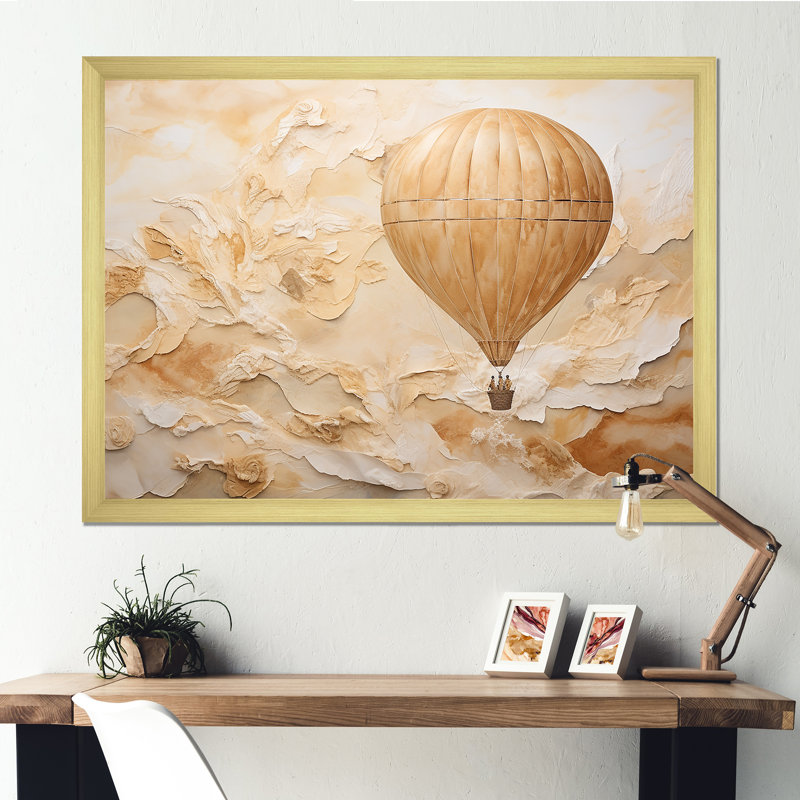 Minimalisme, montgolfière, voyages sur toile, H 30 po x l 40 po x P 1,5 po, Cadre doré simple