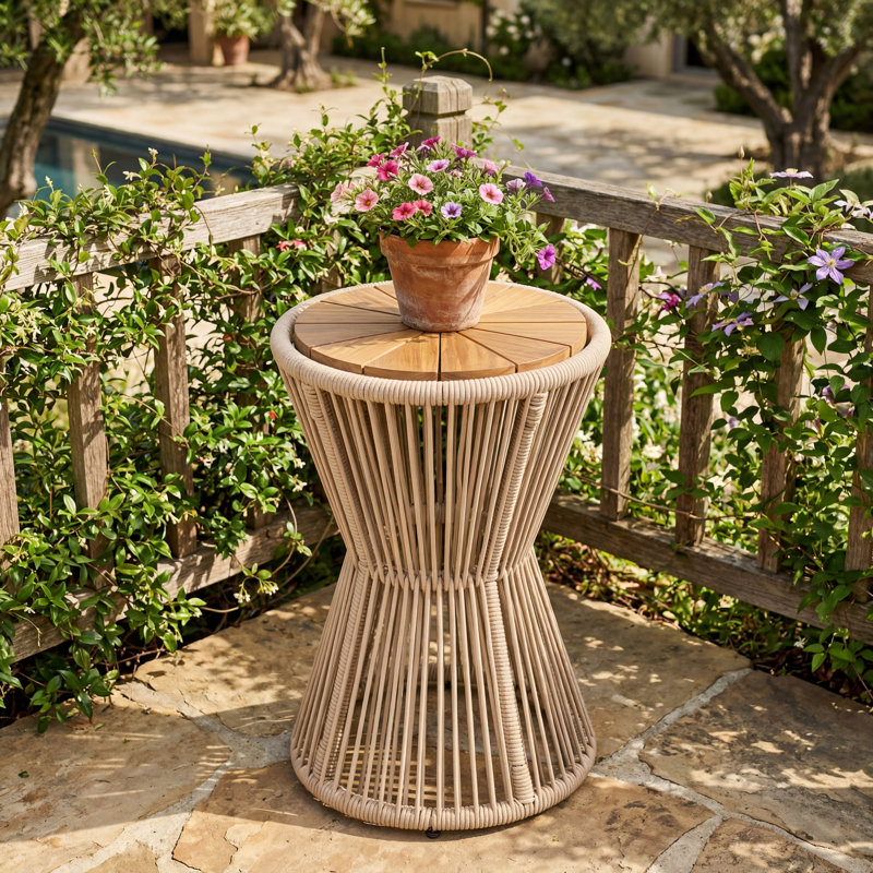 Table d'appoint d'extérieur Nara en bois d'acacia et corde tissée, H 25,80 po x P 16,14 po x l 16,14 po