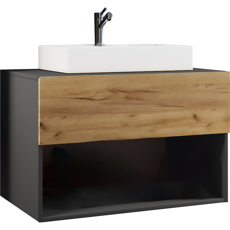 Raynita Bathroom Vanity with Basin, Black and wood