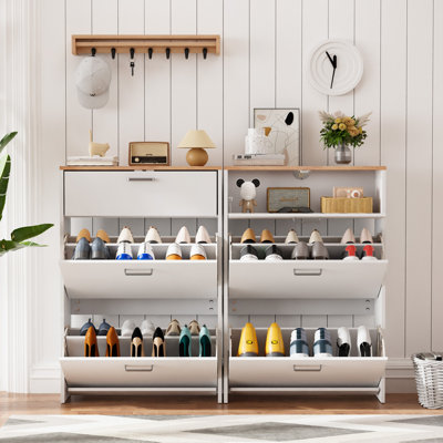 Hidden Shoe Cabinet With 3 Flip Drop-Down Door