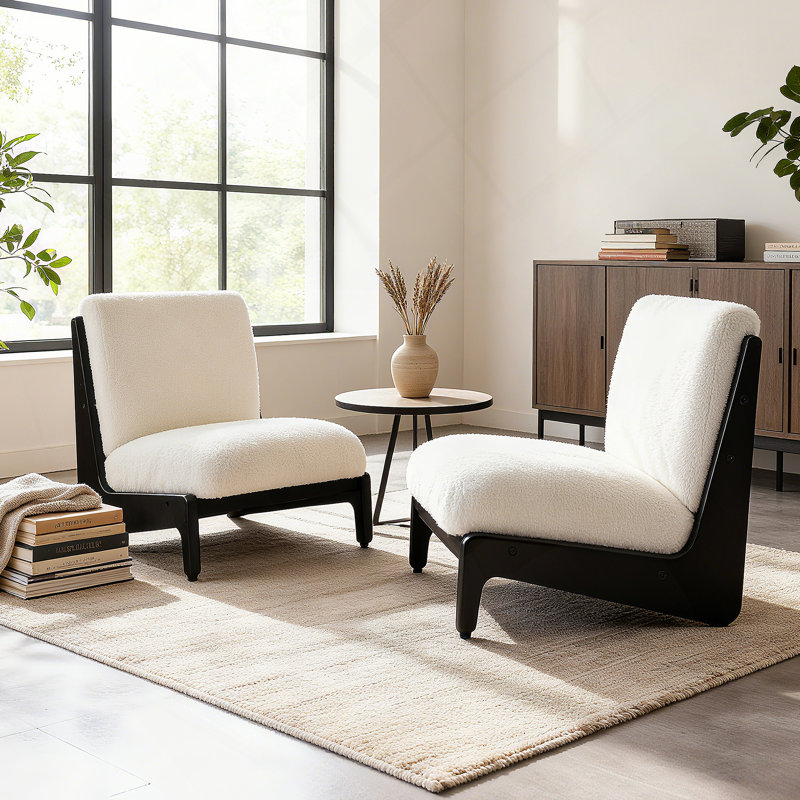 Chaise d'appoint Living Moda blanche avec structure en bois massif noir, ensemble de 2