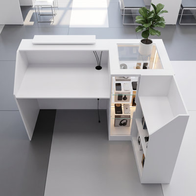 Bureau de réception de 40,3 po H blanc moderne avec tablettes en verre et DEL RVB