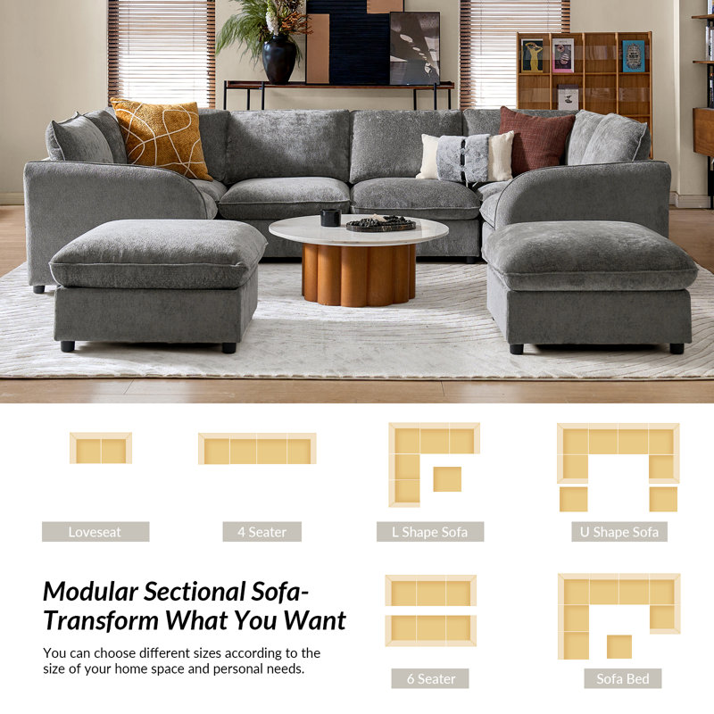 Terencio 128.5" Modern Storage Modular Sectional Sofa with Hassle-free Assembly , Gray