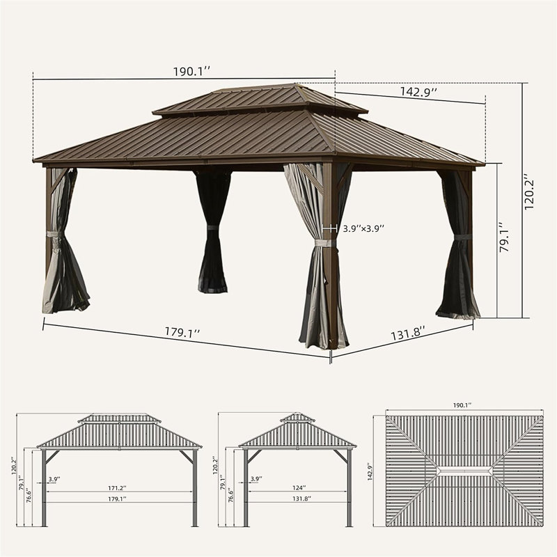 12' X 16' Hardtop Gazebo, Brown