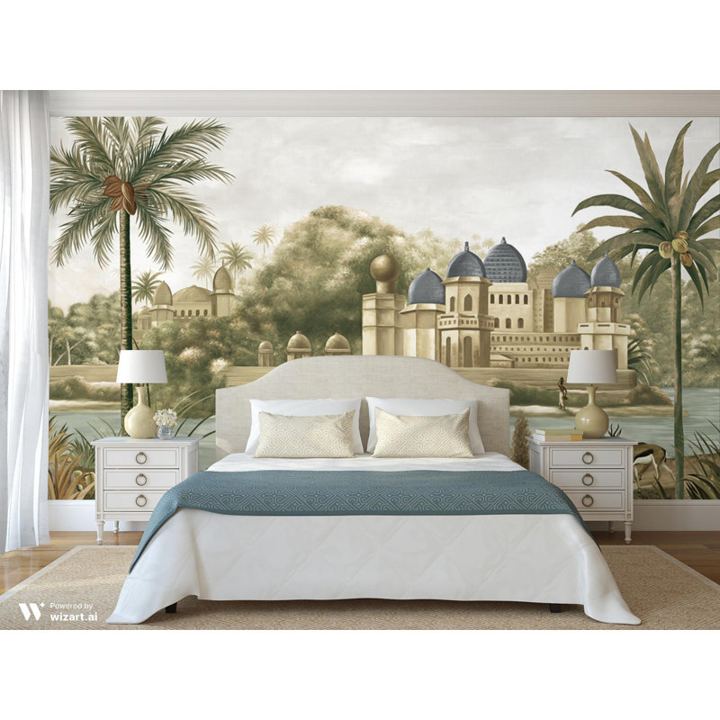 Papier peint Exotic Jungle Palace, L 117,96 po x l 225 po, Vert clair