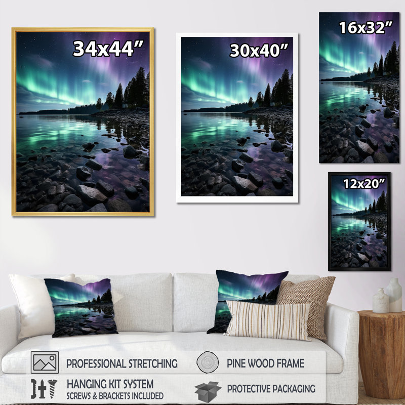 Ayuub Aurora Borealis Aurora Spectacle III, reproduction d'art sur toile, Cadre photo argenté, H 40 po x l 30 po x P 1,5 po