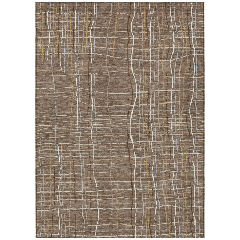 3' X 5' Taupe Brown Striped Washable Indoor Outdoor Area Rug