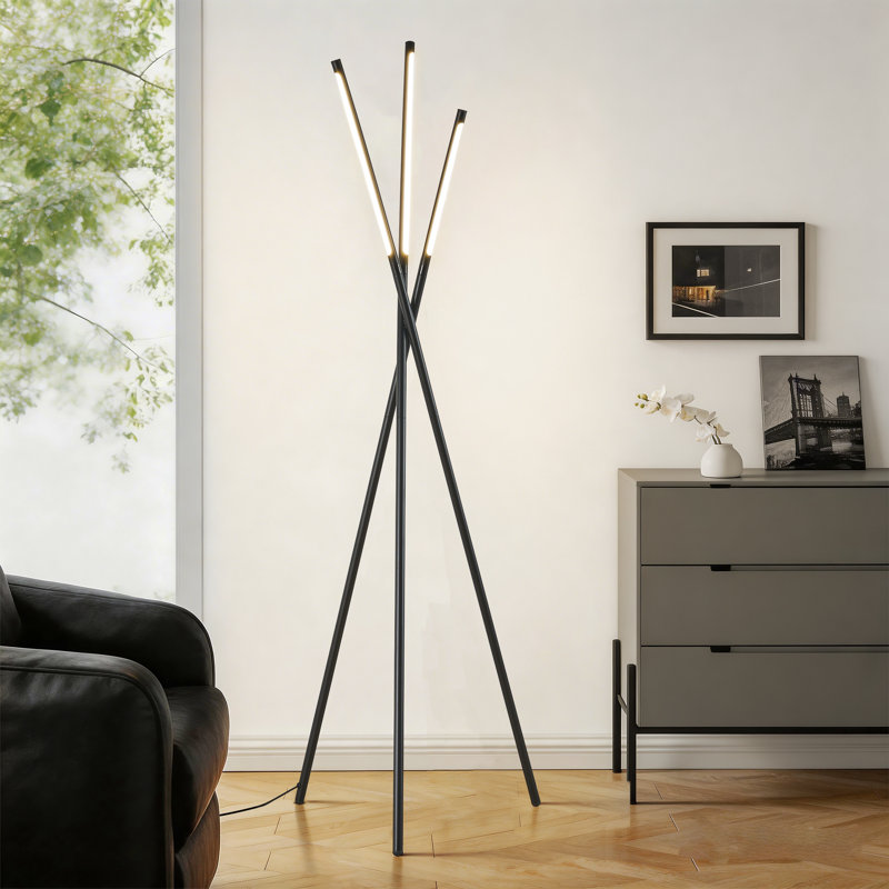 60" Dimmable Tripod Led Floor Lamp With Remote Control