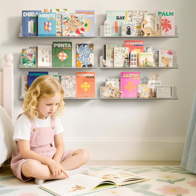 Ensemble de 6 tablettes en acrylique pour rangement mural, étagères flottantes 15 po x 4 po pour enfants, organisateur de présentoir pour salle de bain, chambre à coucher, salon, cuisine, décoration de chambre, transparent