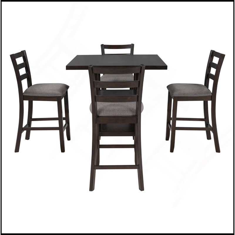 Ensemble de salle à manger 5 pièces à hauteur de comptoir en bois avec chaises rembourrées et étagères de rangement, Espresso