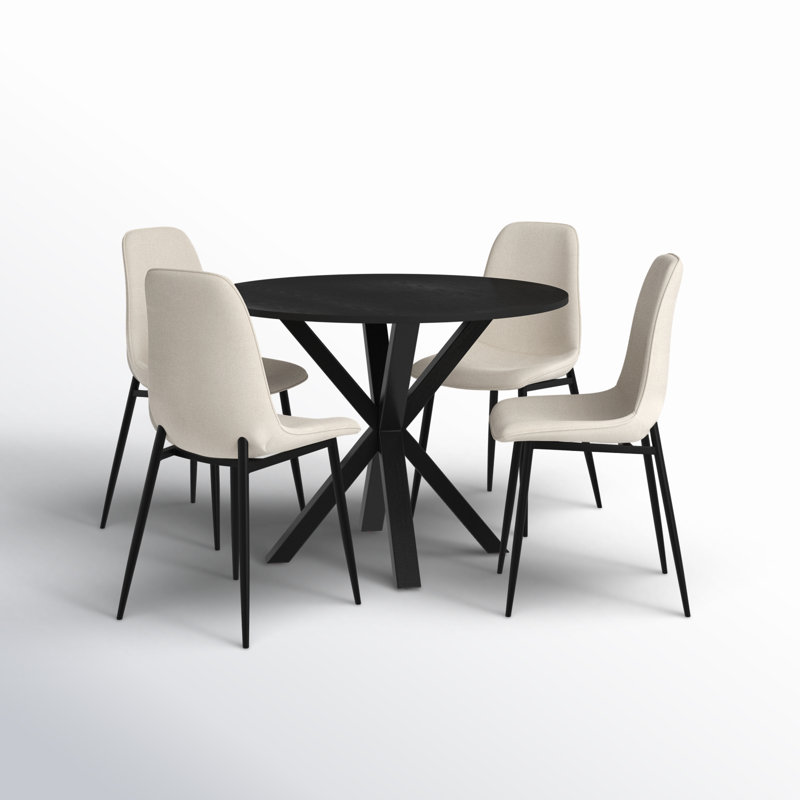 Folmar 39.5" W 5-Piece Round Dining Set with Chenille Chairs, Beige